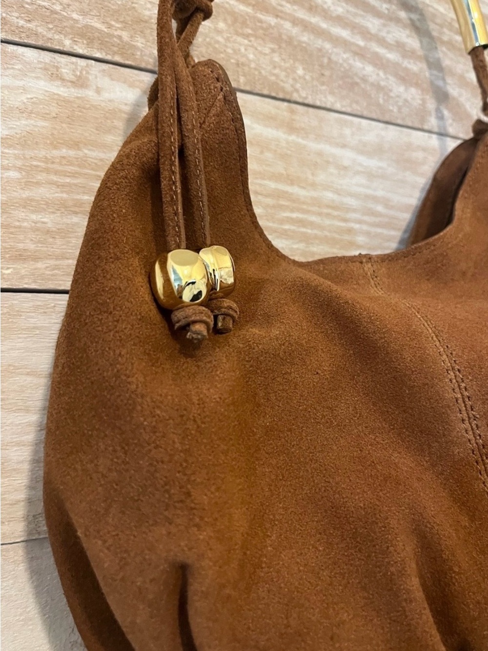 Haute Hippie Brown Suede Shoulder Bag with Gold Handle - Picture 10 of 11
